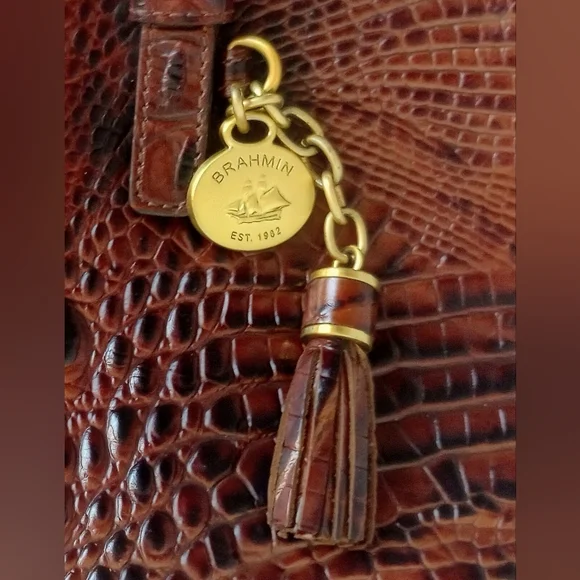 Brahmin Pecan Mini Asher Crocodile Embossed Leather Crossbody Satchel Purse - Picture 5 of 13